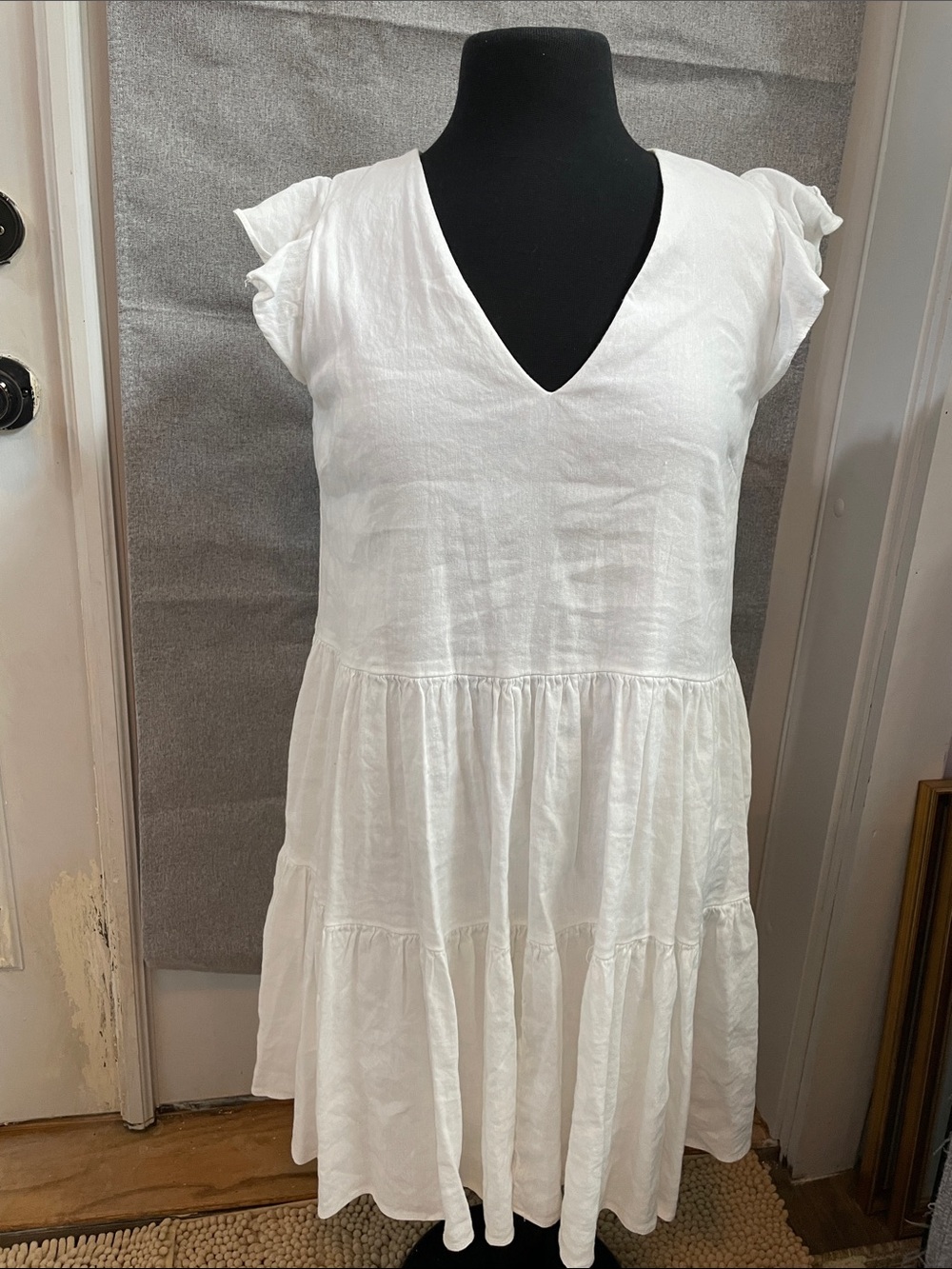 ANTONIO MELANI‎ White V-Neck Tiered Mini Dress